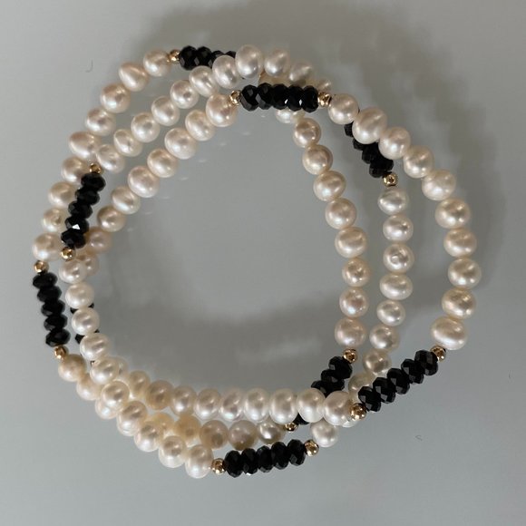 Set of 3 14kt Gold Black Spinel And Pearl Bracelets fromGEORG K - Picture 2 of 7